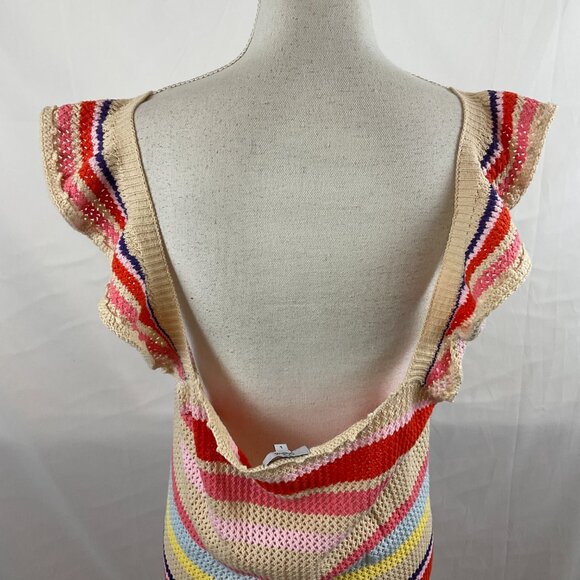 Rails  Semi-Open Weave June Tan Multi-Stripe Dress L  Red Pink Blue Yellow Strip - Picture 10 of 12